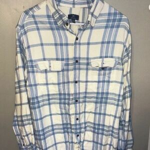 Blue and White Plaid Button-Up Shirt